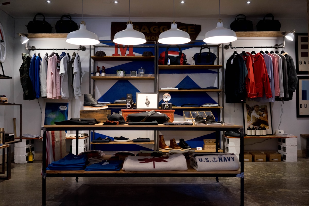 Clothing and accessories in a boutique